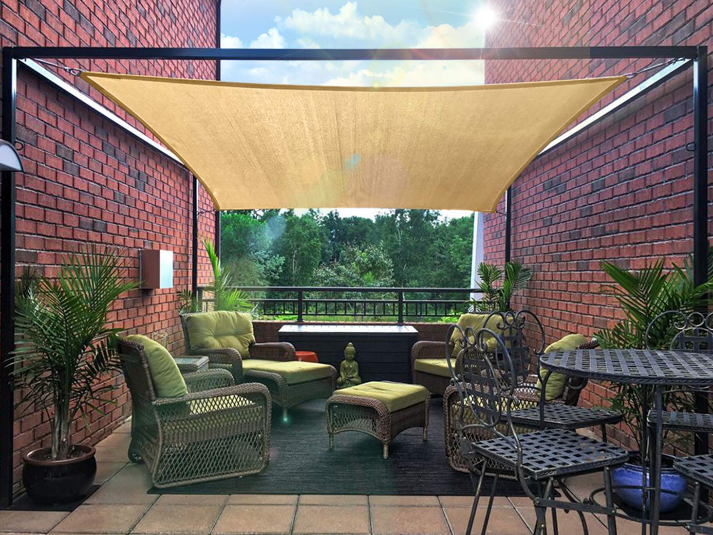 DIIG front view of 16x20 sand shade sail showing full coverage benefit
