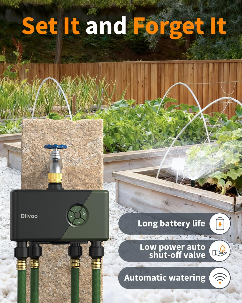 Diivoo in backyard lifestyle setup showing automated watering convenience
