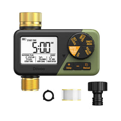 Diivoo timer front view showing brass body and controls for durable watering