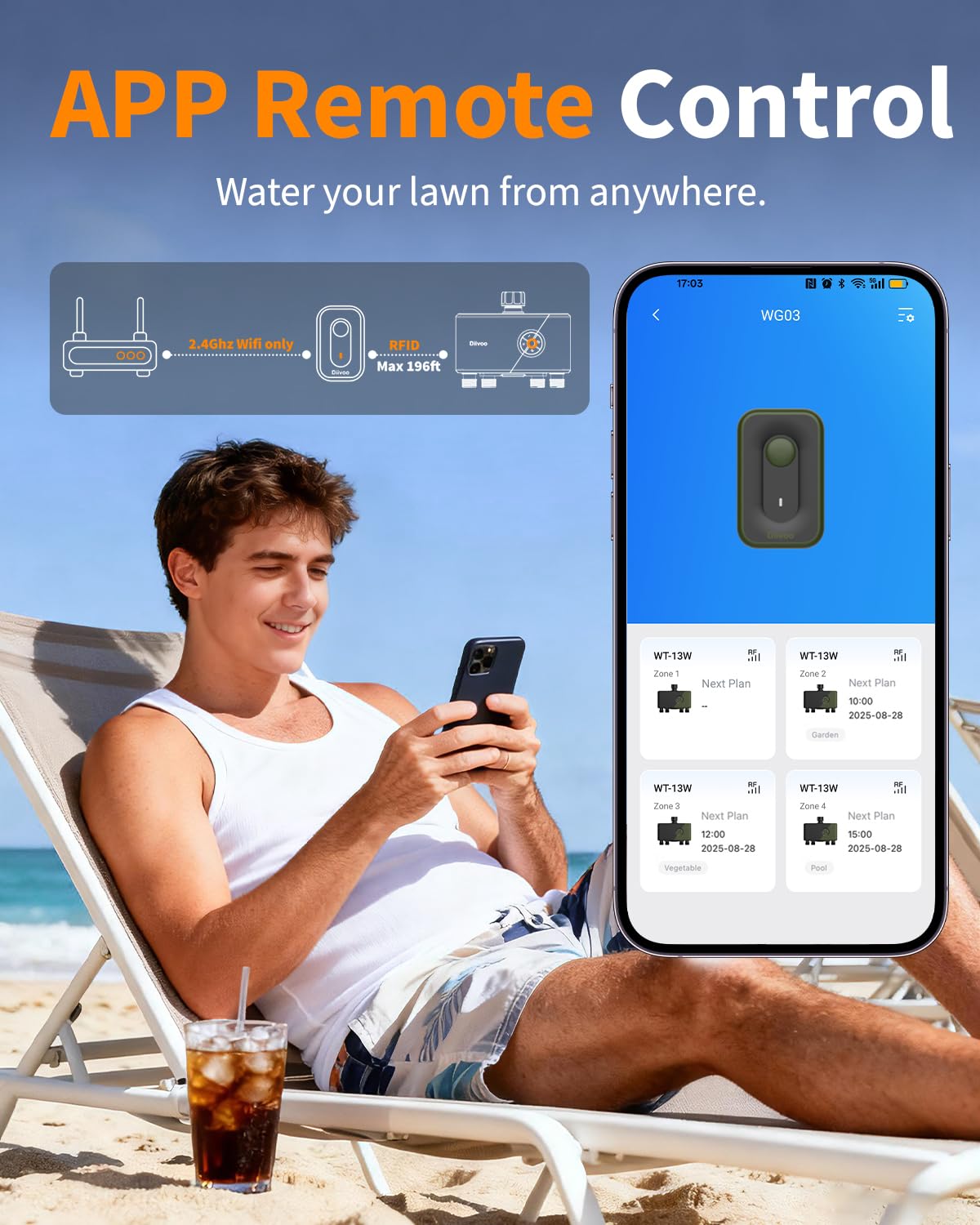 Diivoo four outlets angle displaying independent valves for precise watering
