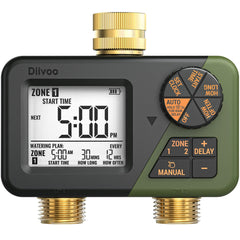 Diivoo front view showing brass hose timer and clear benefits of durable control