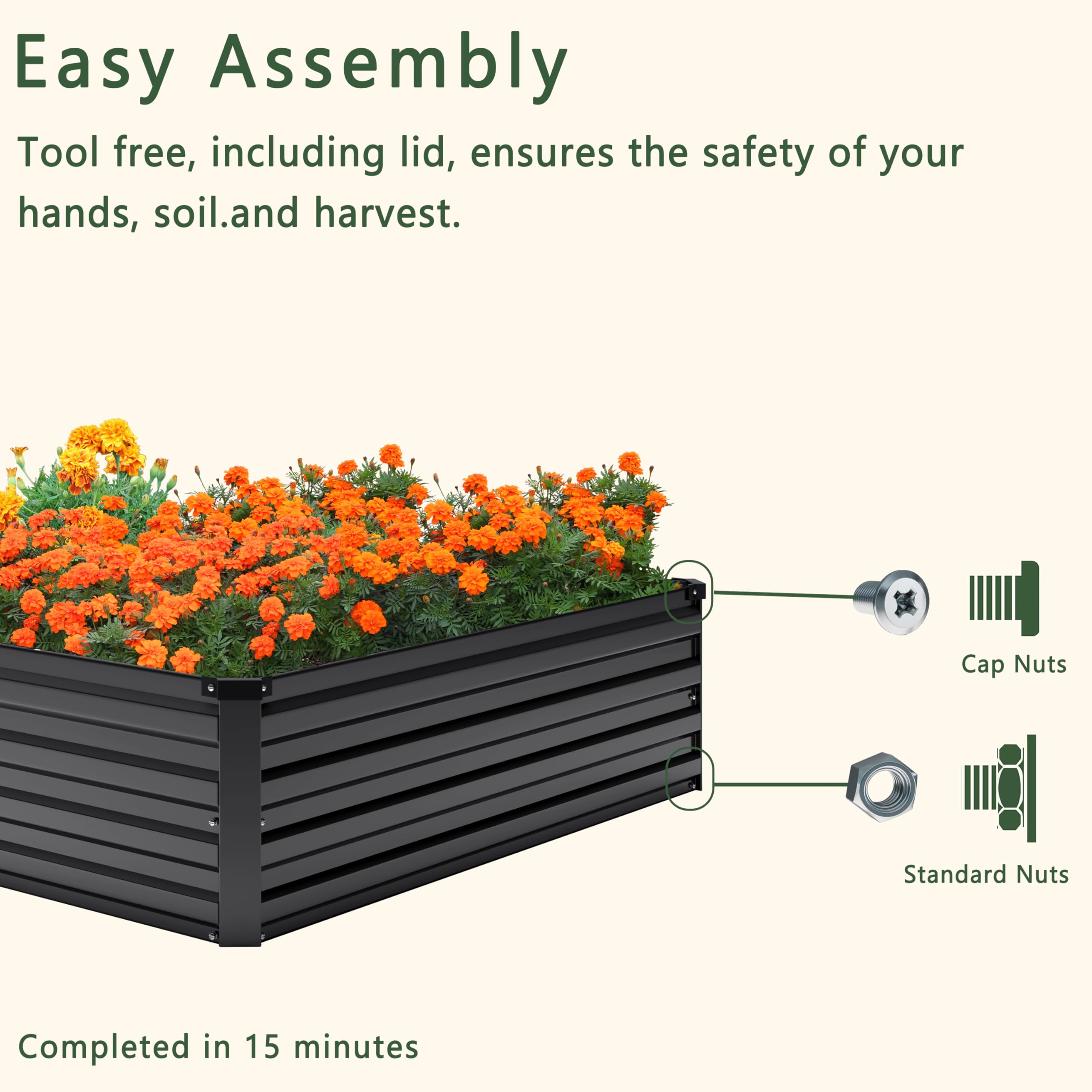DIIYIV raised bed next to yard tools for scale and convenient height