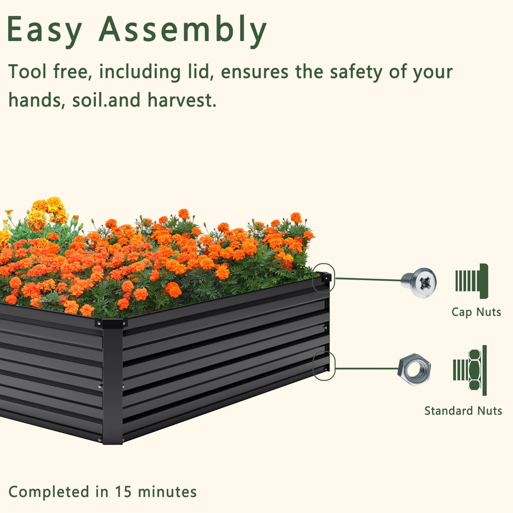 DIIYIV raised bed next to yard tools for scale and convenient height