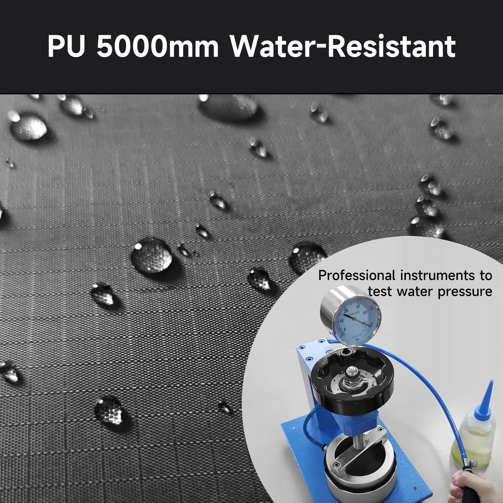 Dikutar close-up of PU5000 fabric and taped seam for durability