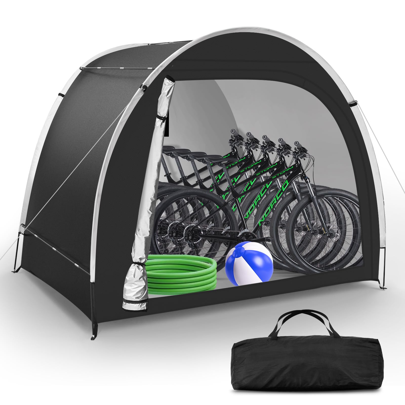 Dikutar front view showing four bikes protected and dry