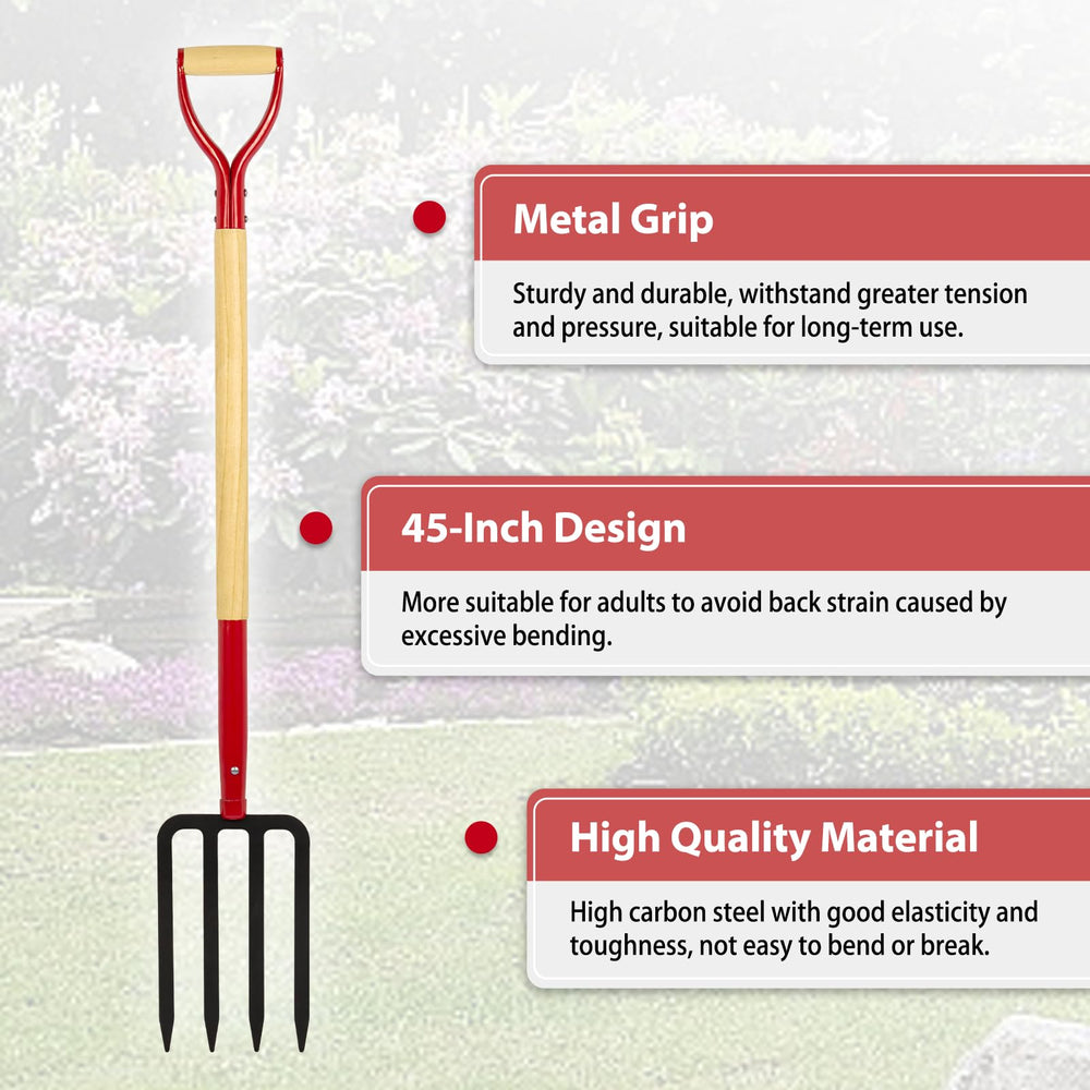 Dikuyeel fork in use penetrating hard garden soil for efficient loosening and lifting