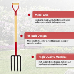 Dikuyeel fork in use penetrating hard garden soil for efficient loosening and lifting