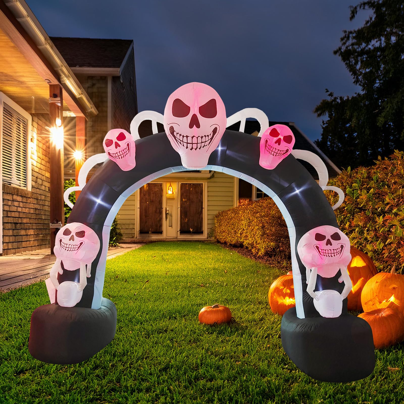 DILENK skull archway lit by built-in LEDs for nighttime visibility and atmosphere