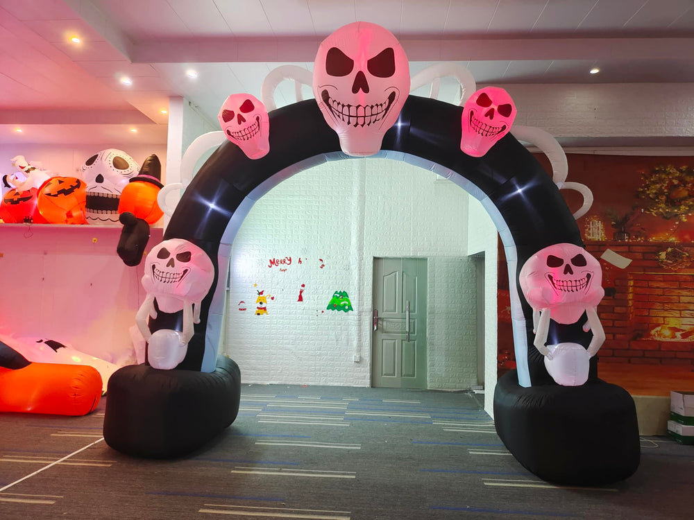 DILENK archway in a yard party setting creating a memorable Halloween backdrop