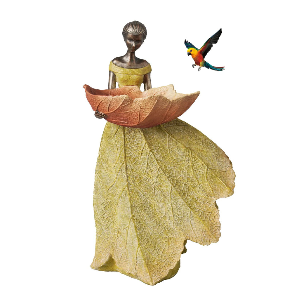 DiliComing front view showing fairy feeder and warm yellow finish, adds garden charm