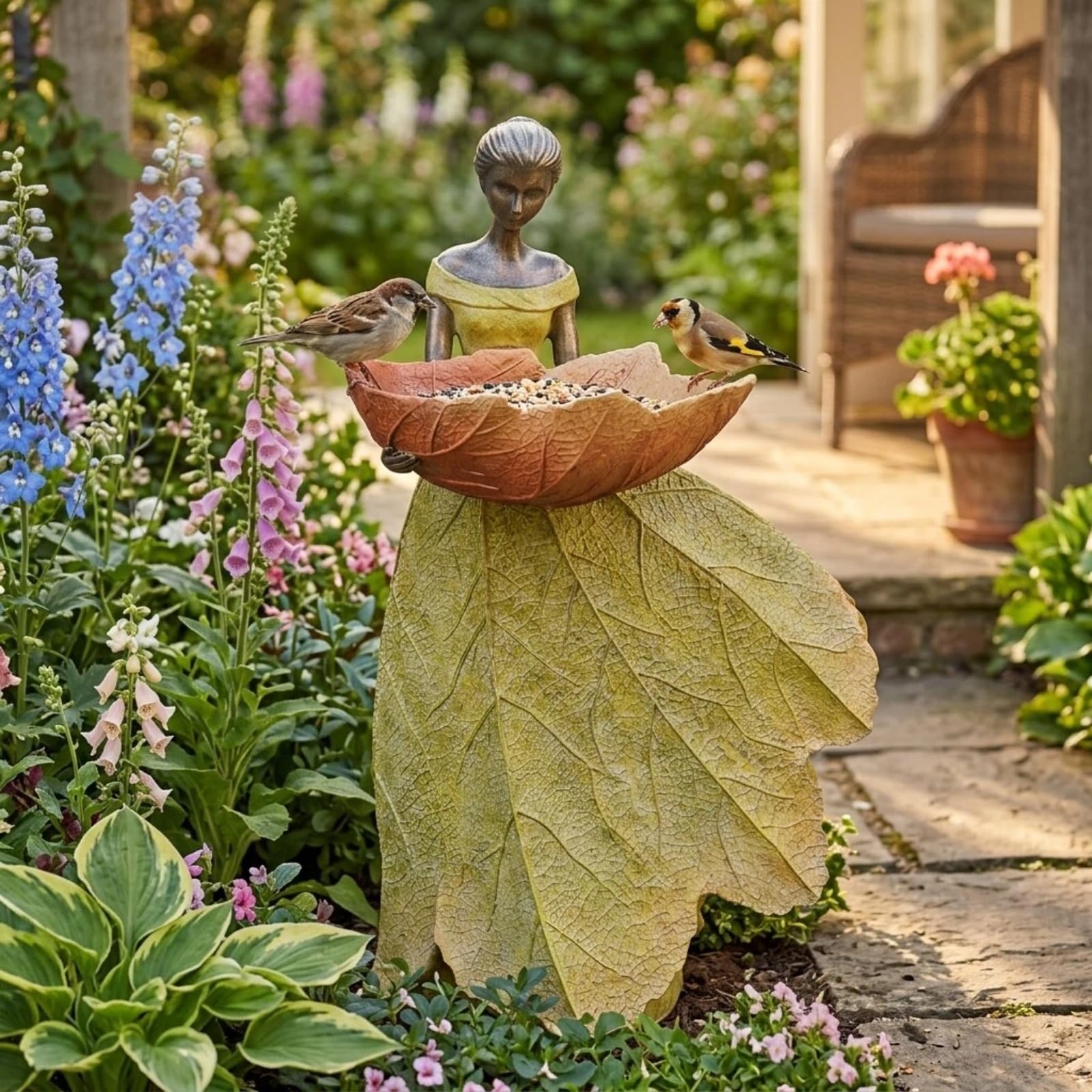 DiliComing side profile showing leaf wings and feeder bowl, demonstrates stable design