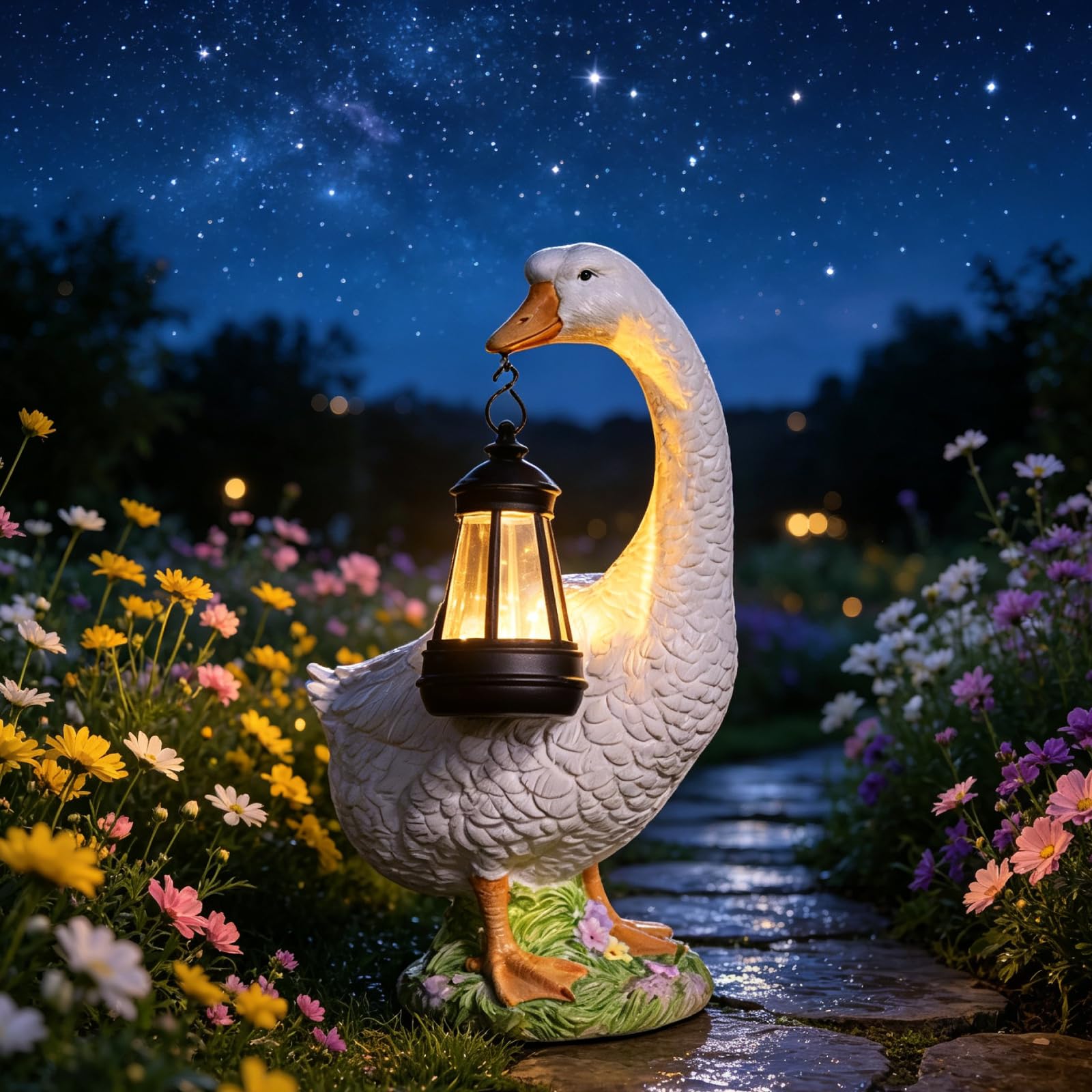 DiliComing front view goose statue providing charming porch decor