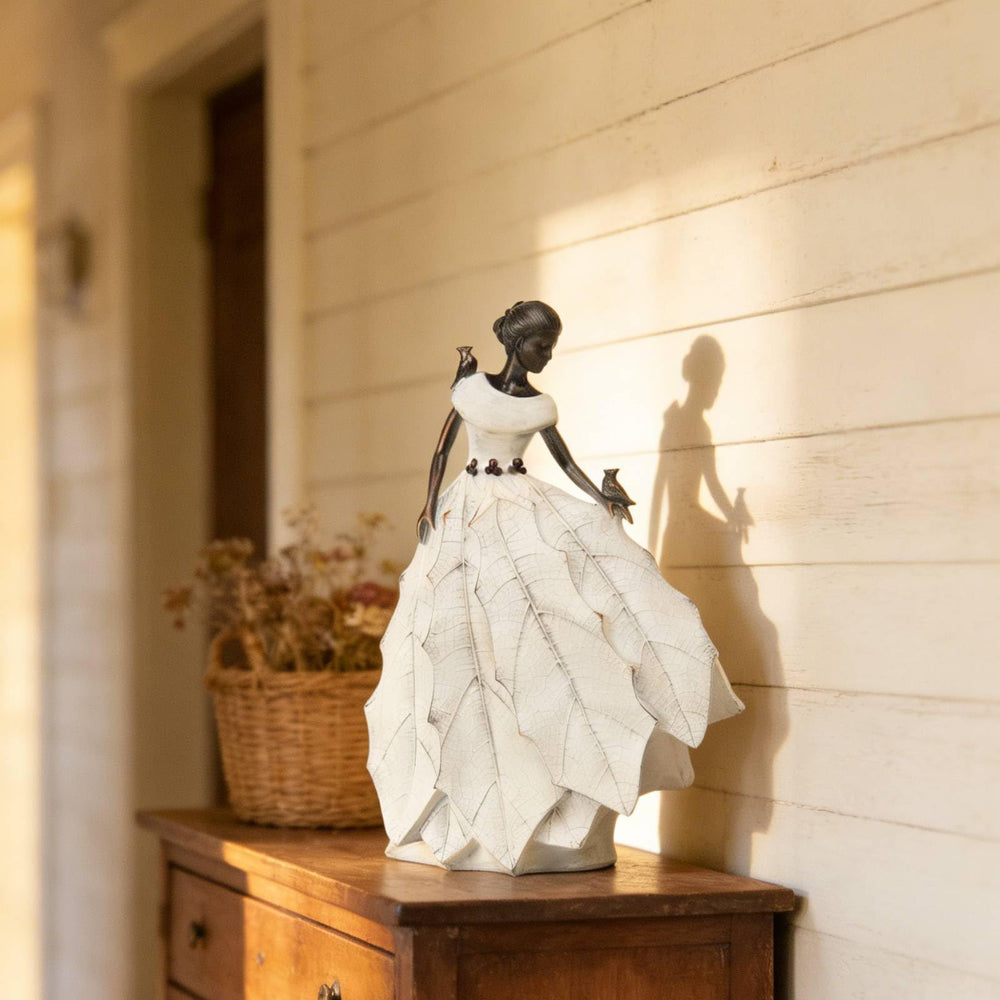 DiliComing statue on patio table adding charm and visual interest