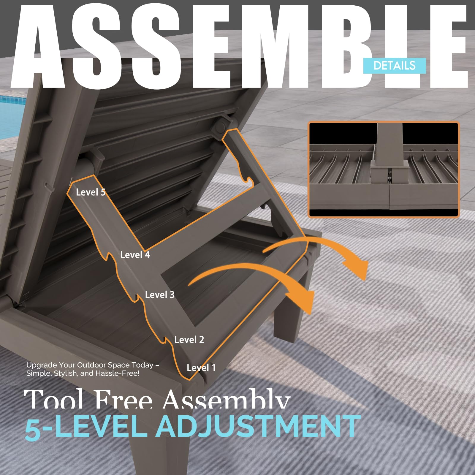 DIMAR GARDEN detail of five-position backrest for customizable lounging support