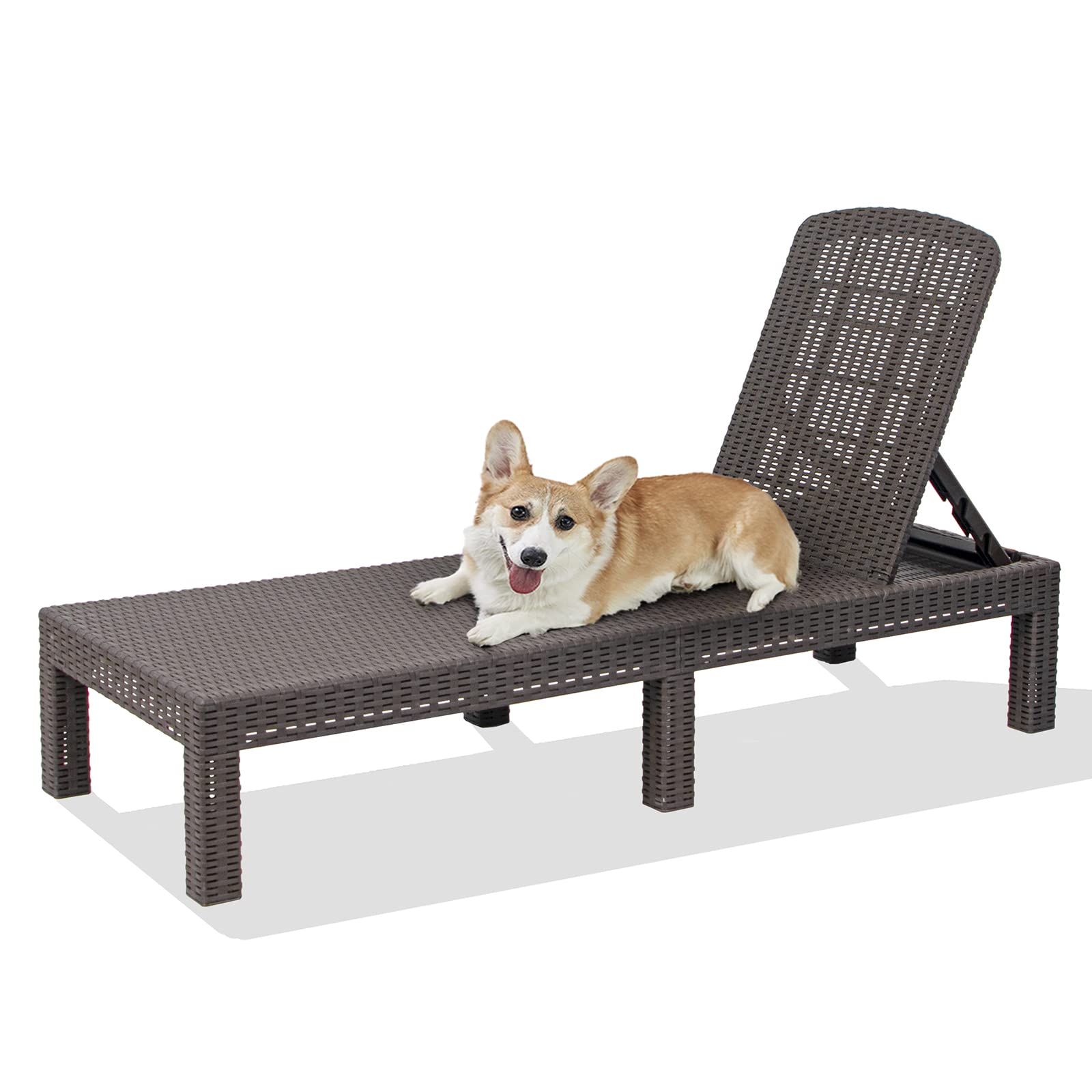 DIMAR GARDEN front view of chaise lounge showing stable frame and mocha finish for durability