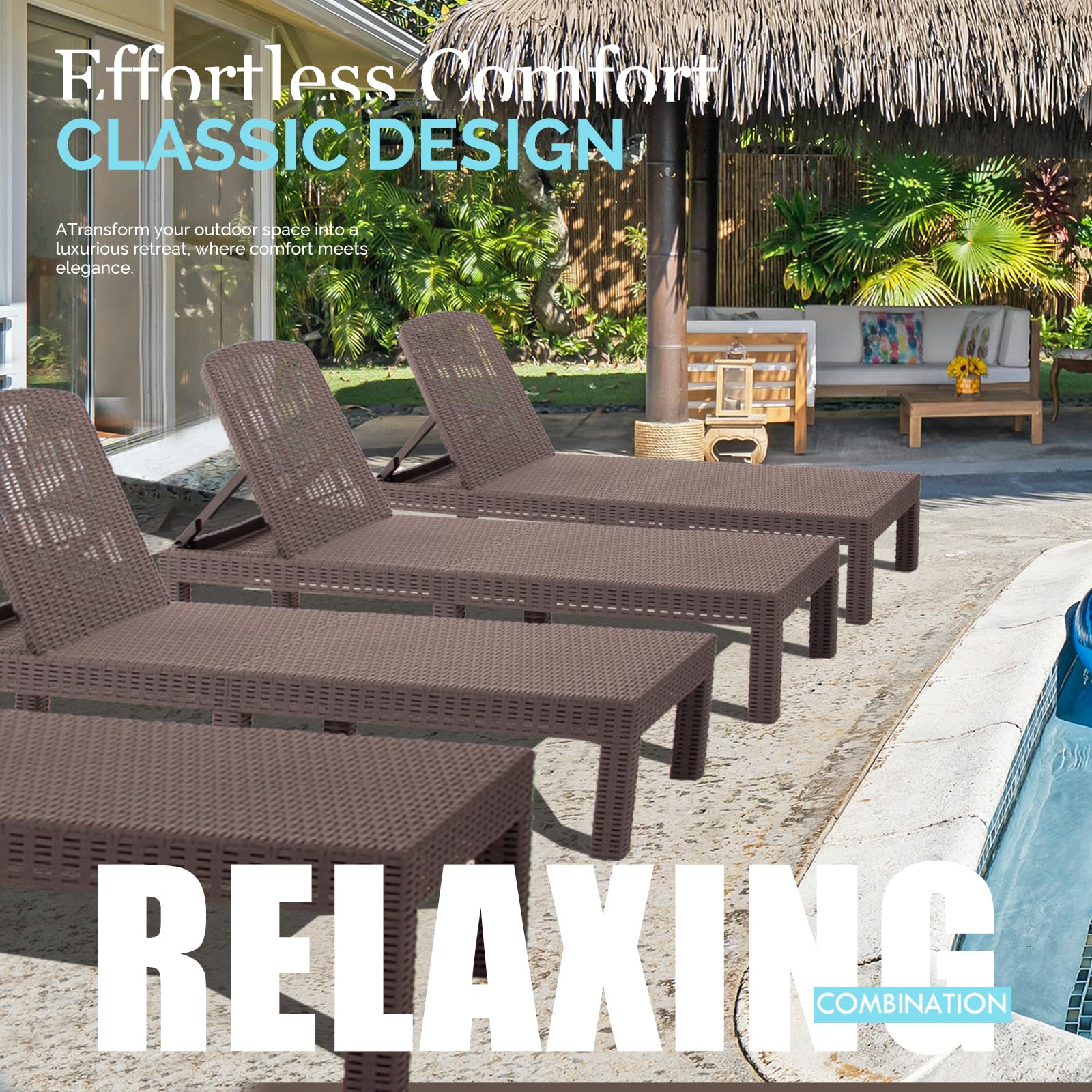 DIMAR GARDEN chaise placed poolside in lifestyle scene for weather-resistant use