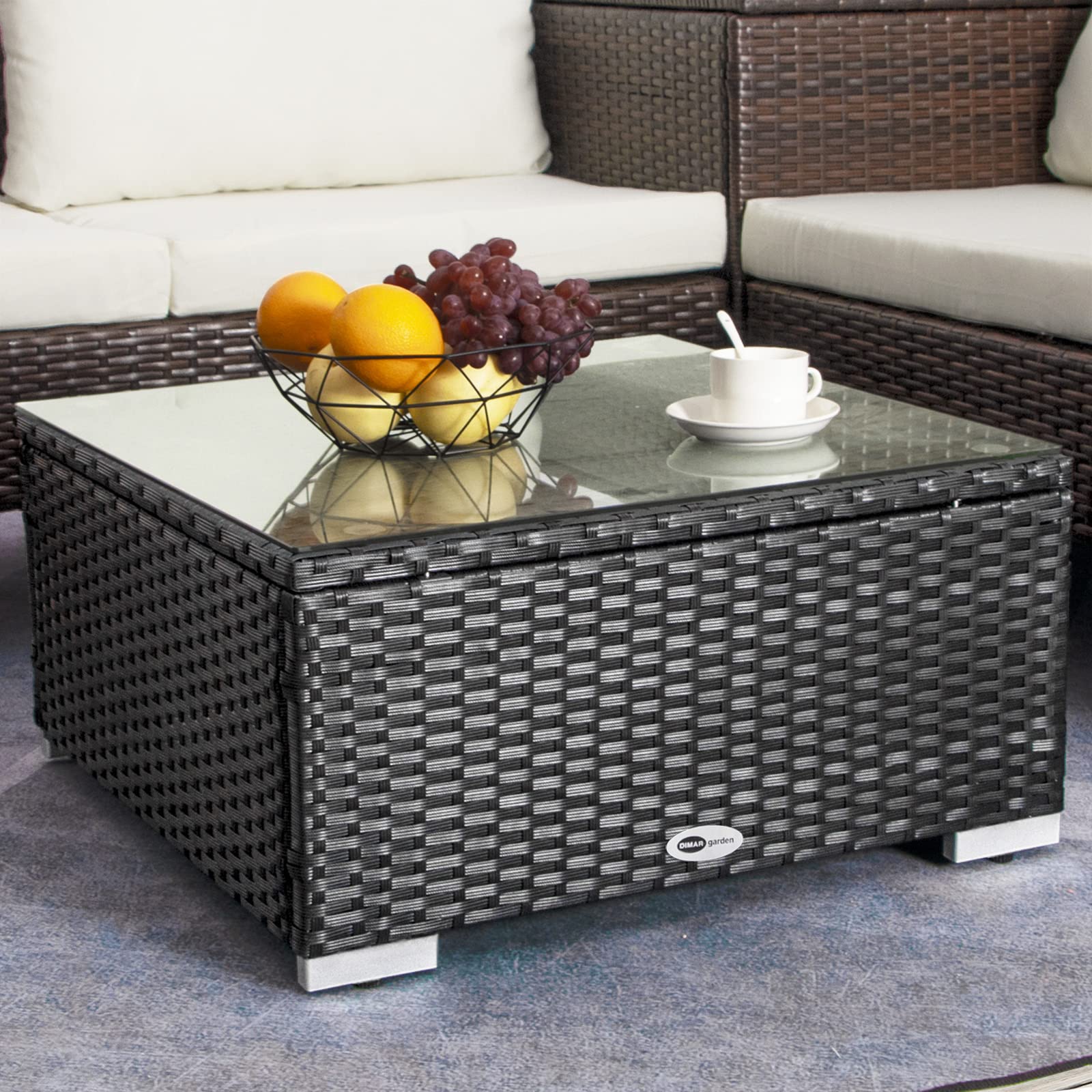 DIMAR GARDEN front view of black wicker table showing sturdy design and curb appeal