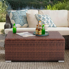 DIMAR GARDEN front view of mixed brown wicker table showing compact design and usable top