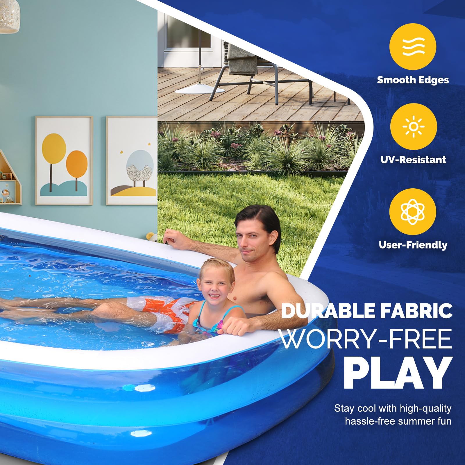 DIMAR GARDEN inflated top view revealing roomy rectangular interior for family use