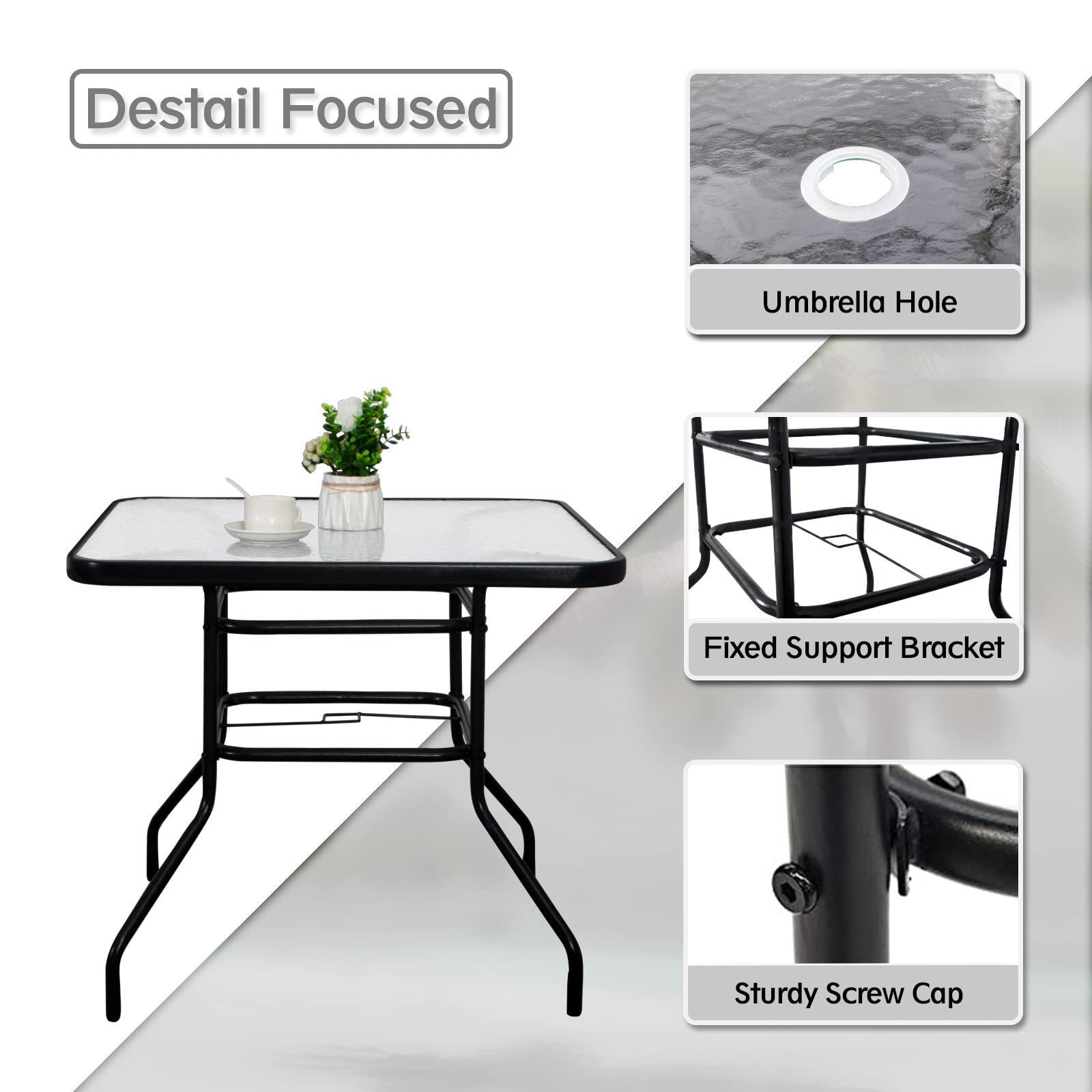 DIMAR GARDEN table in patio lifestyle setting with chairs benefit enhances outdoor gatherings