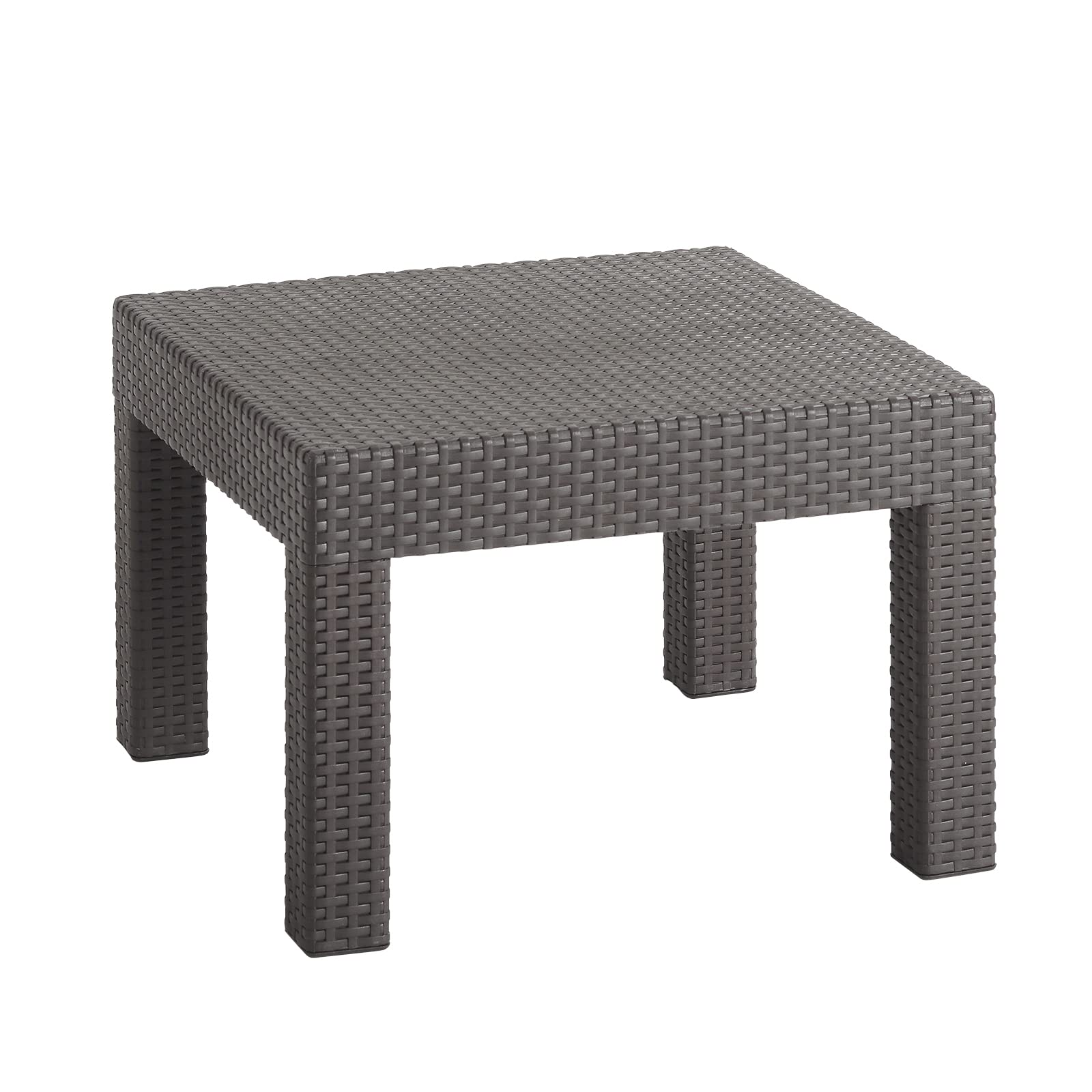 DIMAR GARDEN front view of mocha resin patio coffee table shows compact durable design and easy styling
