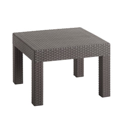 DIMAR GARDEN front view of mocha resin patio coffee table shows compact durable design and easy styling