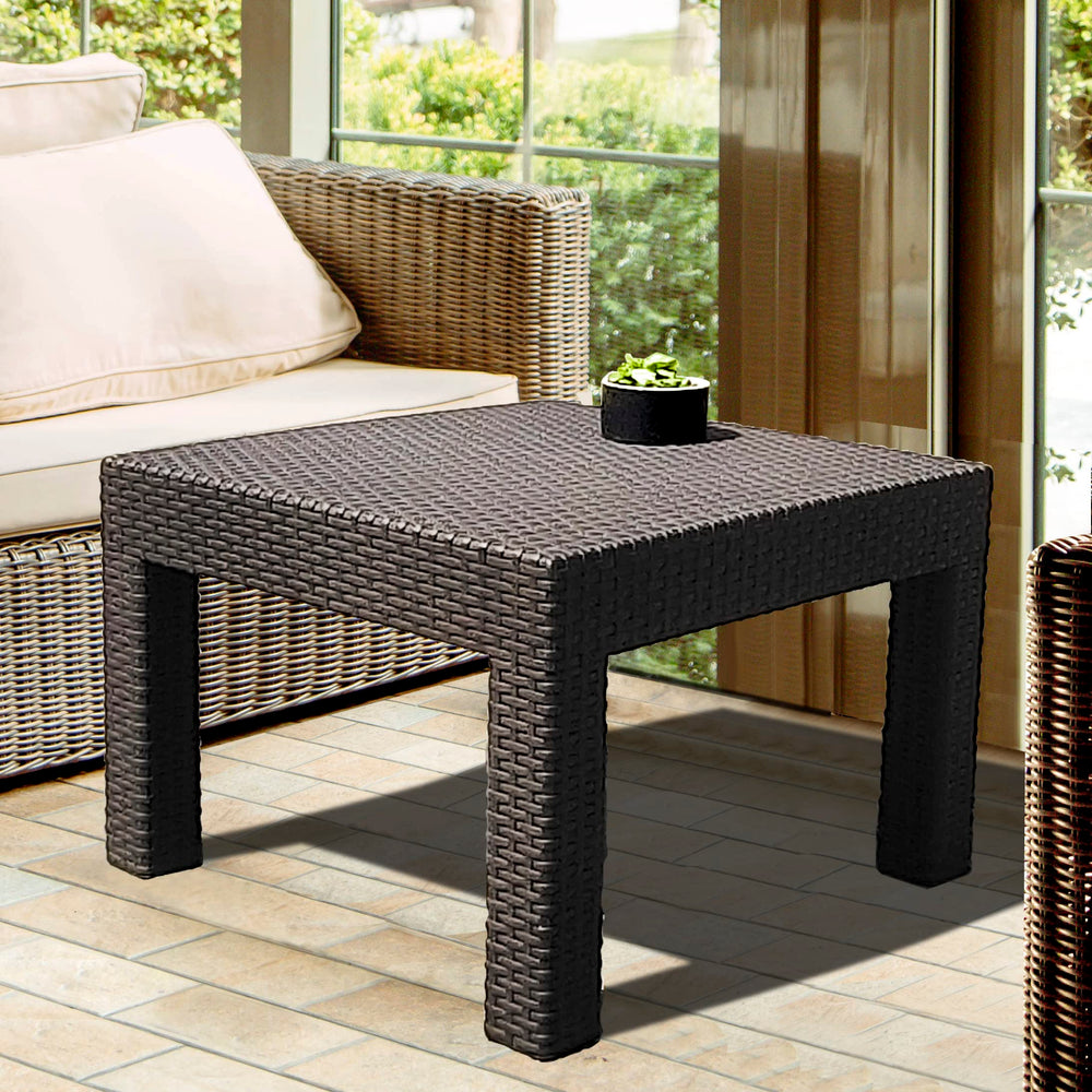 DIMAR GARDEN table next to lounge chair to show size and proportion for small decks