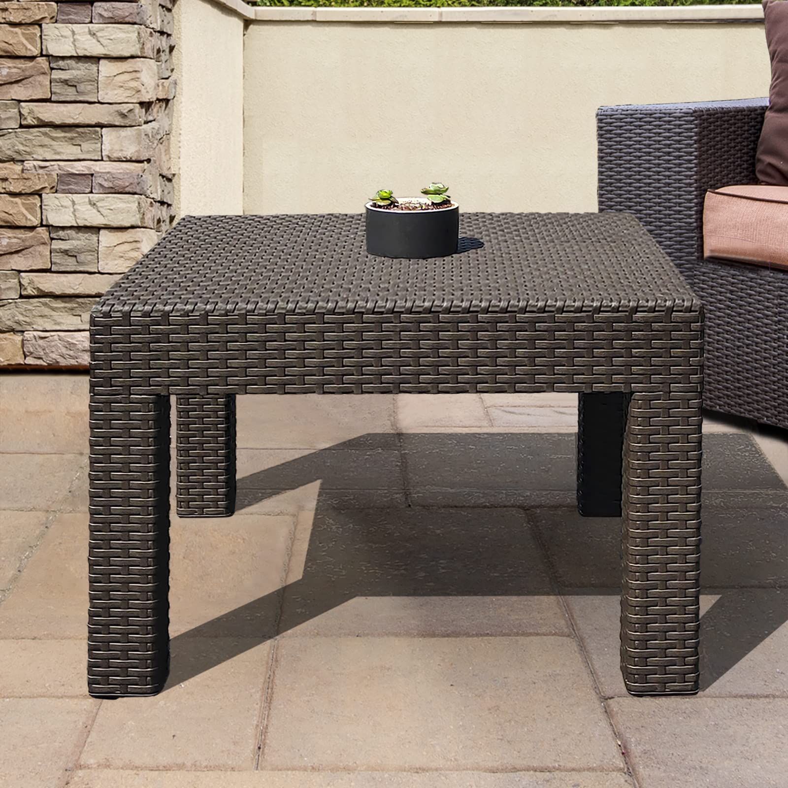 DIMAR GARDEN close-up of mocha tabletop texture highlights wood-look finish and easy-clean surface