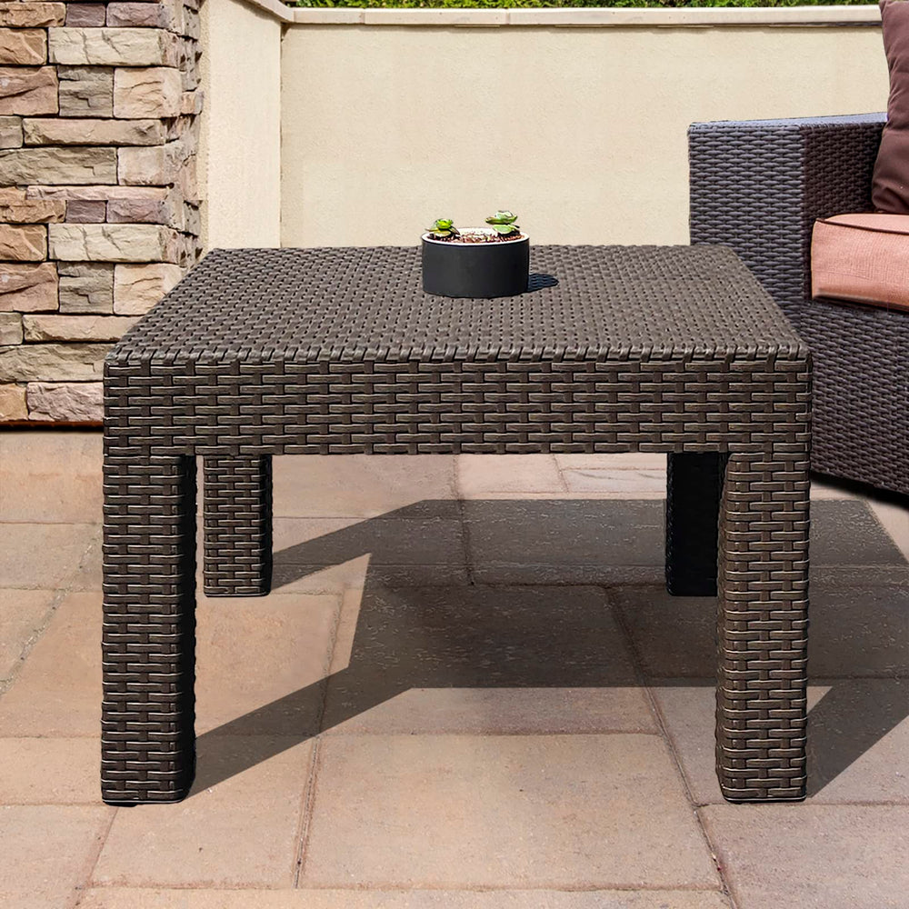 DIMAR GARDEN close-up of mocha tabletop texture highlights wood-look finish and easy-clean surface