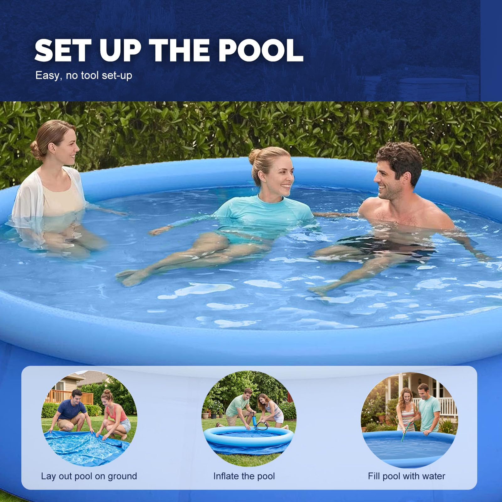 DIMAR GARDEN pool next to adult for scale showing 10ft x 30in size