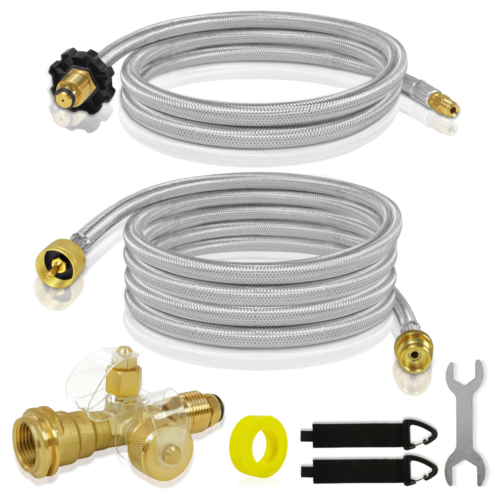 Dingbaayee front packaging showing full RV propane kit and contents for convenience