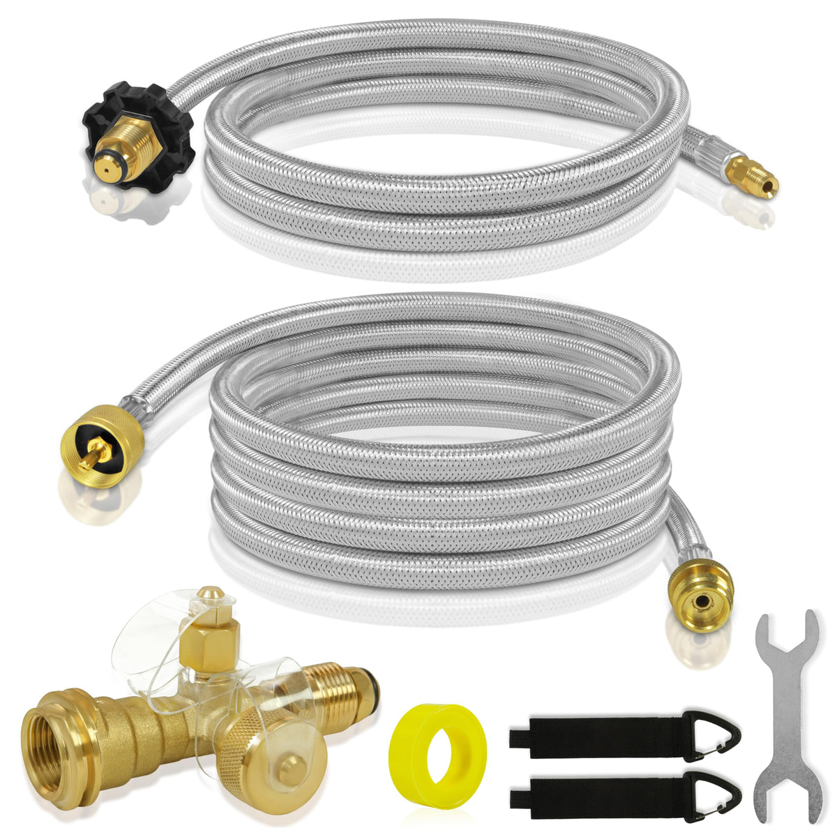 Dingbaayee front packaging showing full RV propane kit and contents for convenience