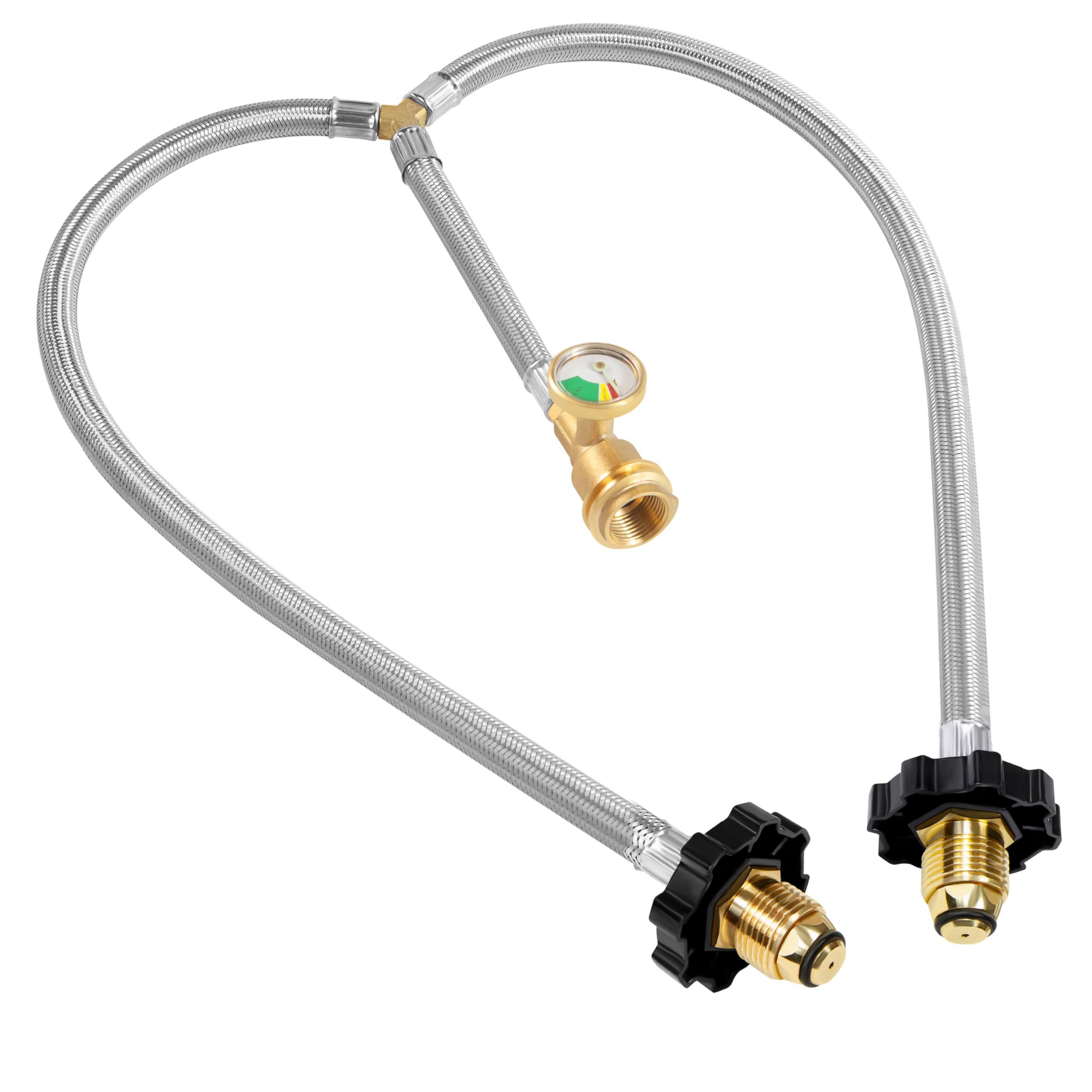 Dingbaayee front view of Y-splitter with gauge showing easy monitoring