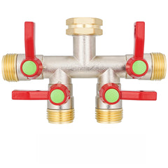 DINGBAI front view of 4-way brass splitter showing sturdy construction and benefits