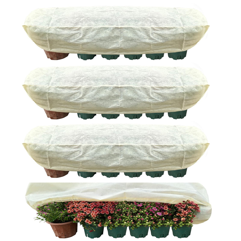 DINGBAI front view of frost cover fitted on a rectangular planter showing protection