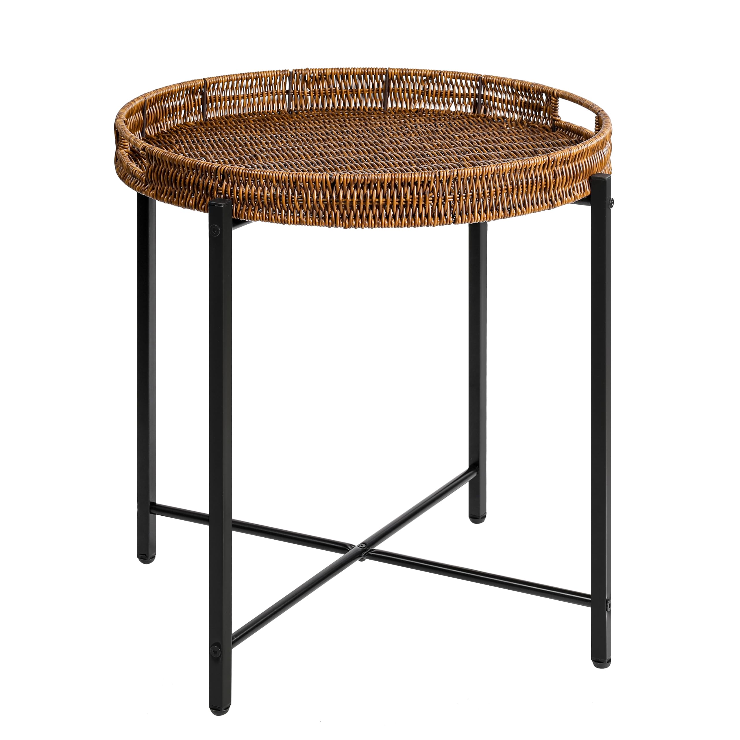 DINGTAI front view round rattan end table showing compact design and utility