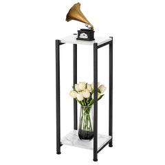 Dipion front view of 2-tier white plant stand showing clean lines and space efficiency