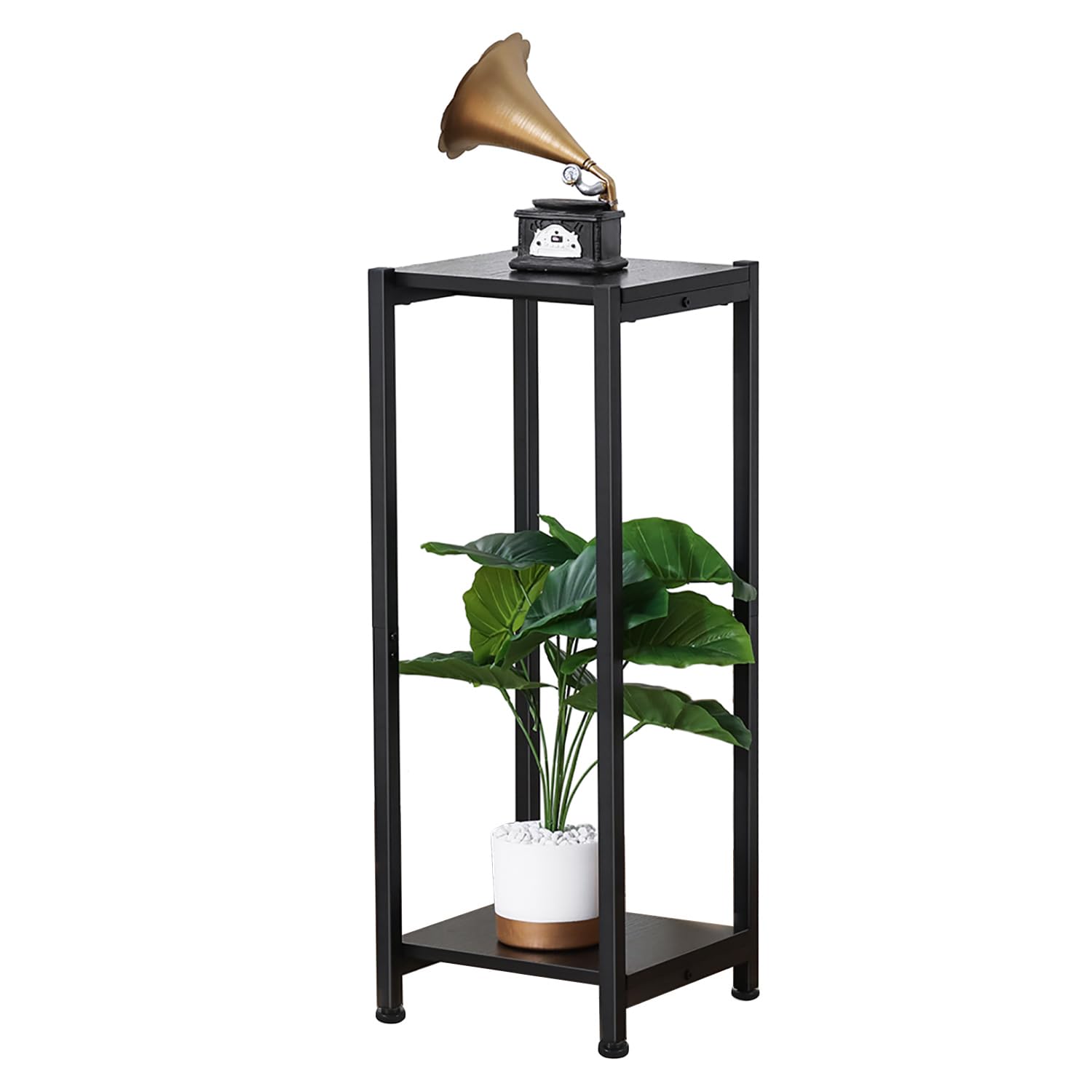 Dipion front view plant stand showing sleek black frame and two shelves for styling