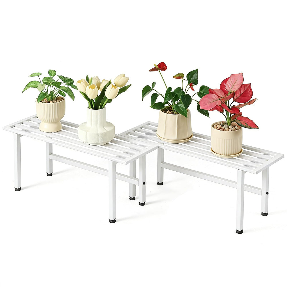 Dipion front view white plant bench showing clean lines and sturdy support