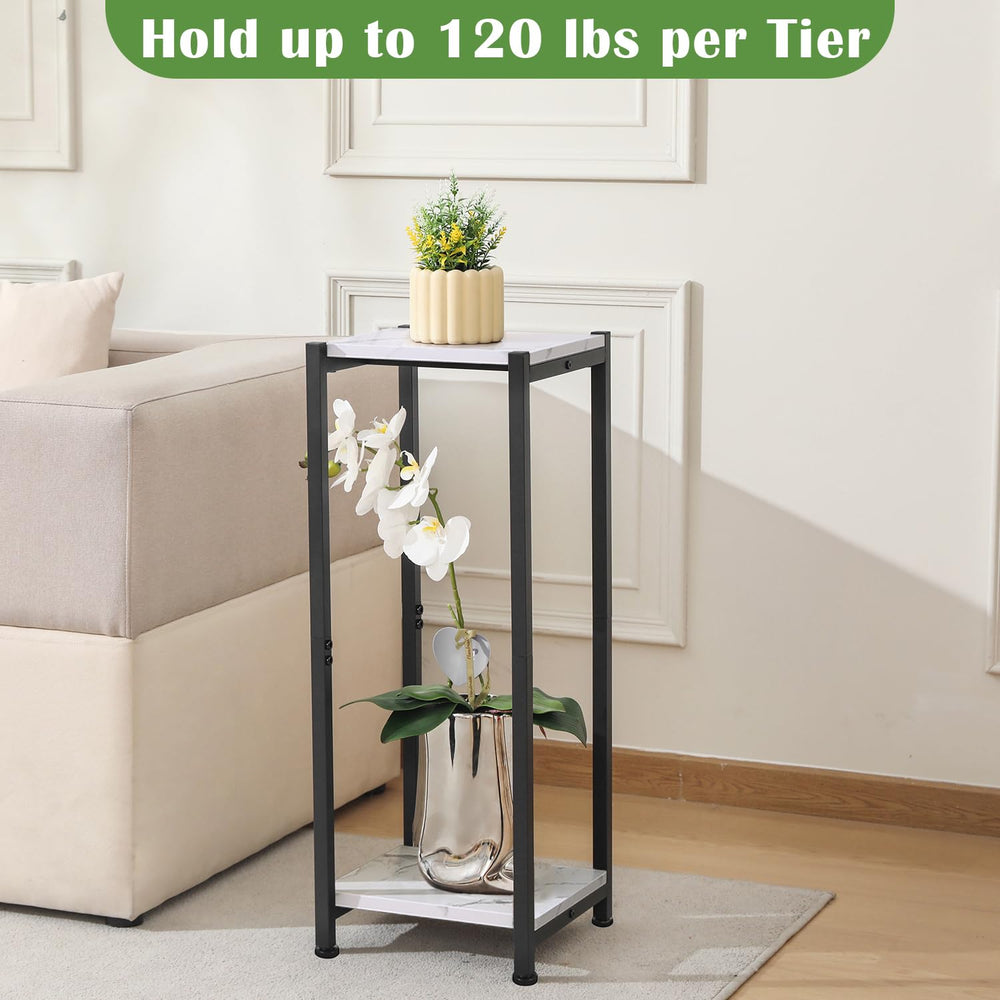 Dipion plant stand styled in living room adding vertical greenery and visual height