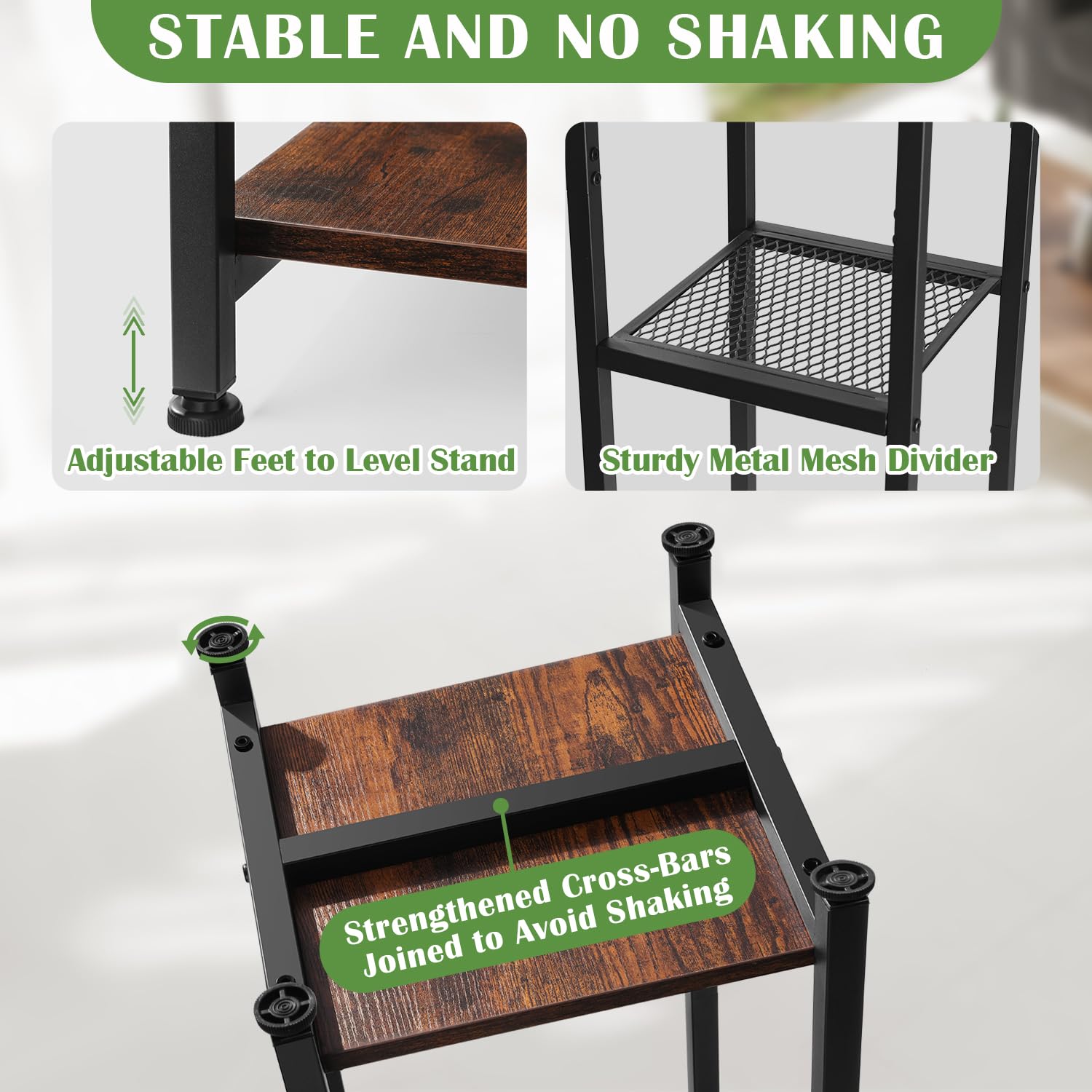Dipion mesh shelf and metal frame close-up showing reinforced strength benefit