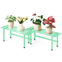 Dipion front view of mint green metal plant stand showing stylish display benefit