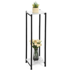 Dipion front view showing marble white shelves and slim metal frame, adds modern display space