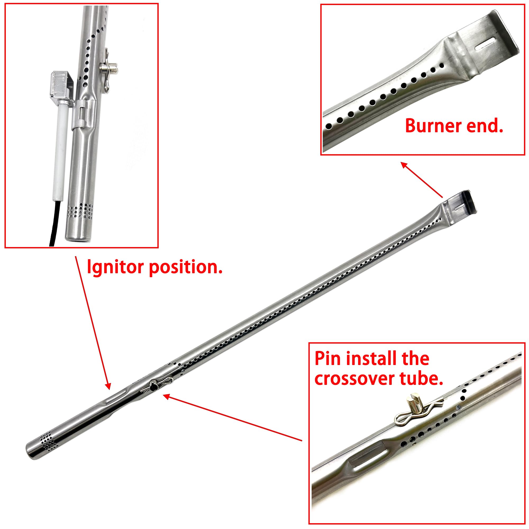 Direct Store burner tube detail highlighting new stainless-steel burner that restores even flame and efficient cooking