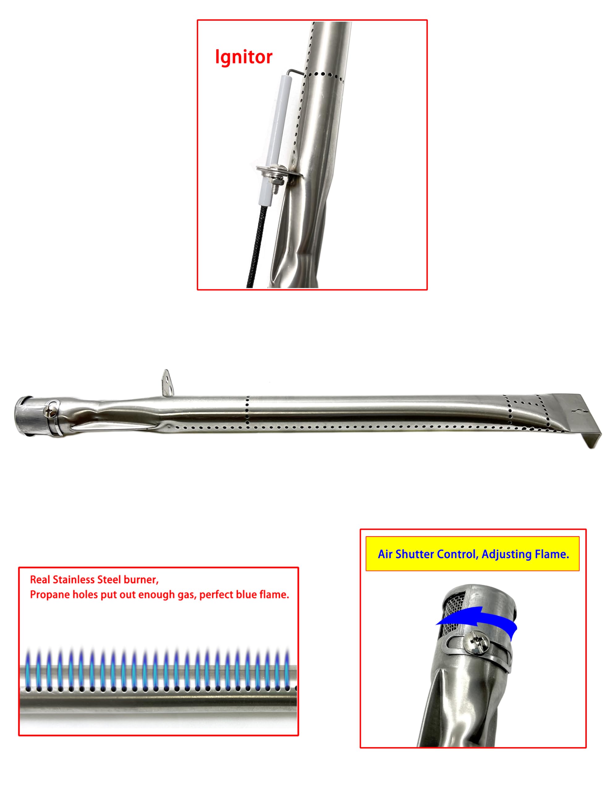 Direct Store DG284 burner tube detail showing precise fit and improved heat spread