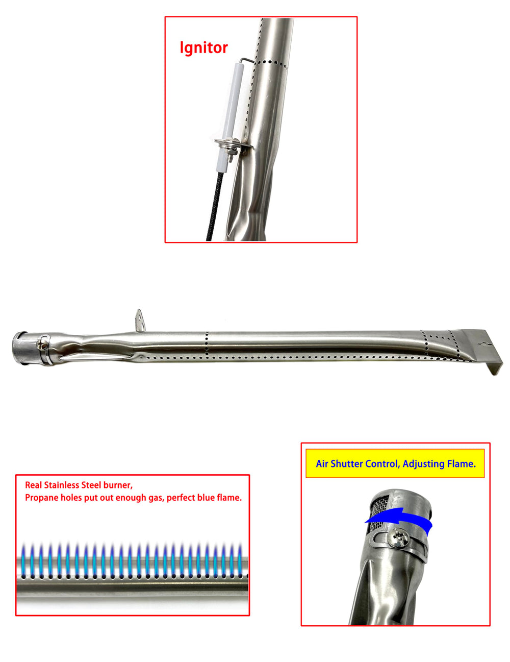 Direct Store DG284 burner tube detail showing precise fit and improved heat spread