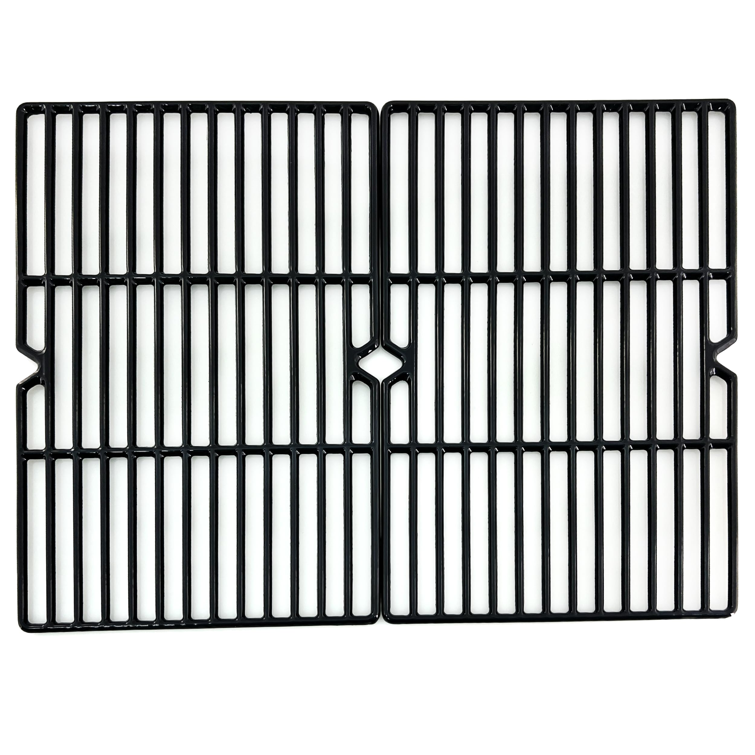 Direct Store front view of two porcelain-coated cast iron grates showing fit
