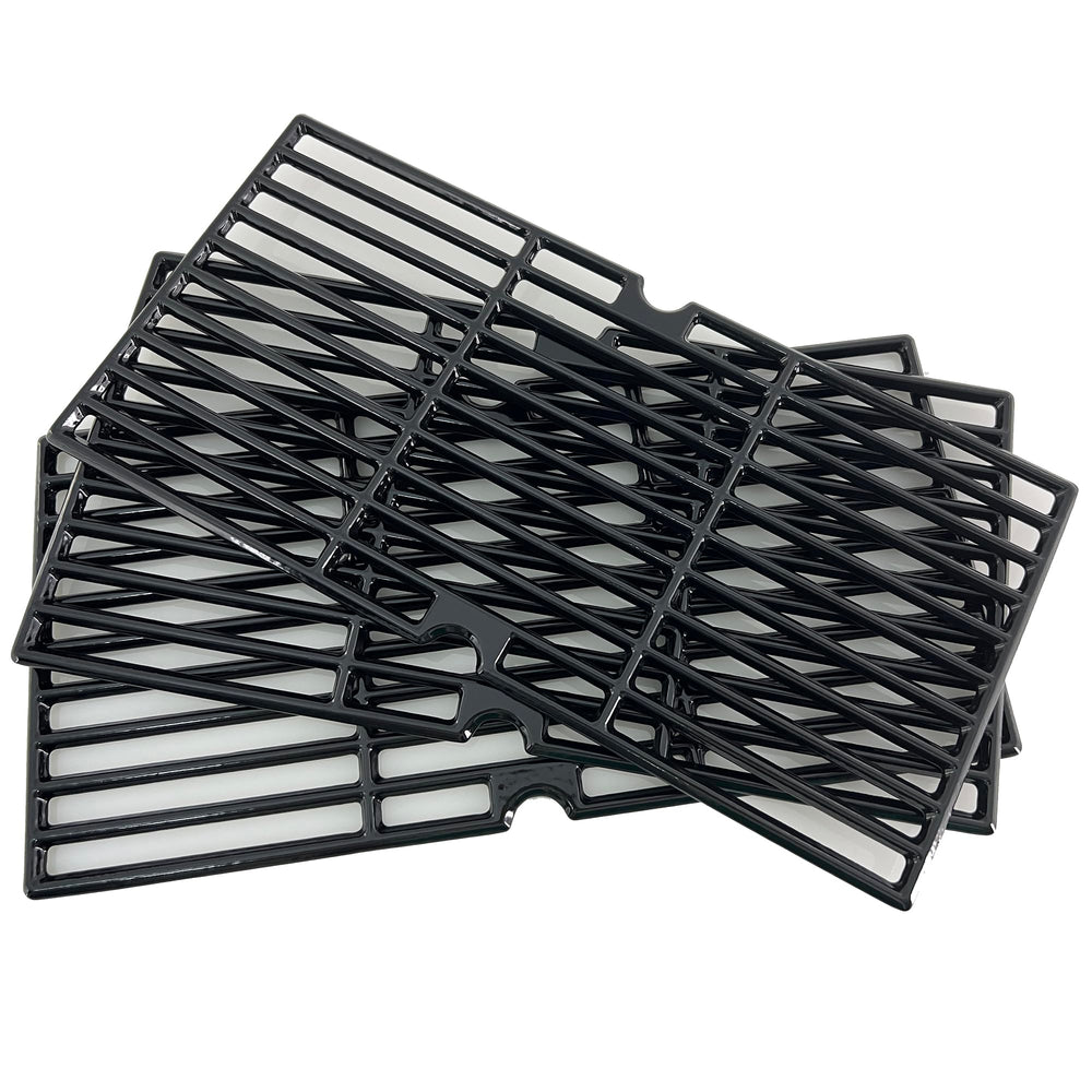 Direct store cooking grids installed in a gas grill with food, delivers even searing and heat retention