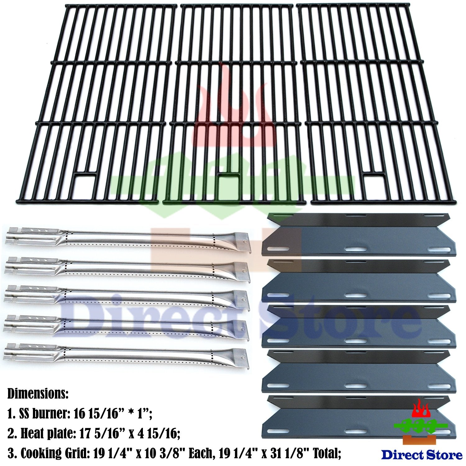 Direct store stainless steel burner close-up showing durable ports and even flames