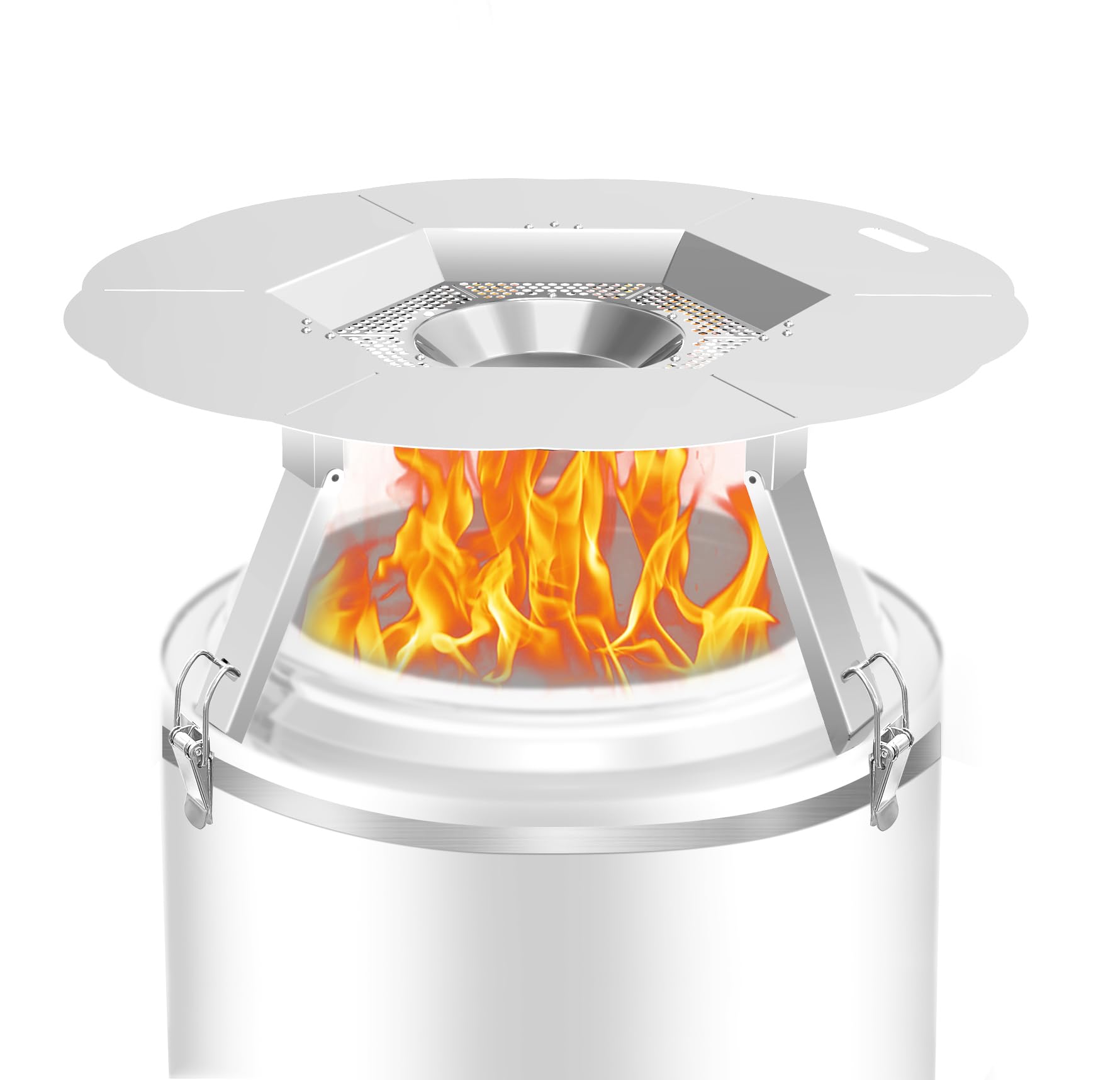Dirza front view mounted on Solo Stove Ranger showing broader warmth
